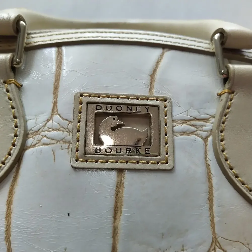 Dooney & Bourke Off White Leather Crocodile Embossed Top Handle Satchel Bag